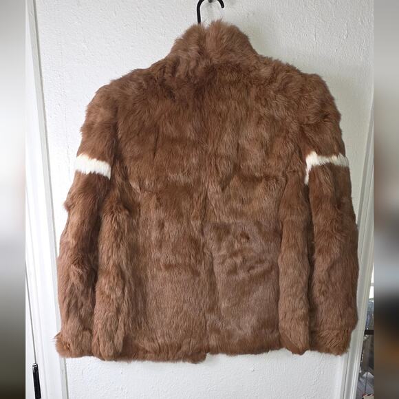 Fur Origin France Rabbit Fur Short Coat Jacket Brown Soft Hook Closure - Picture 2 of 10